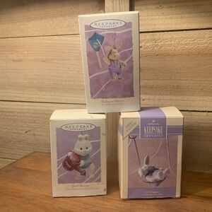 Lot Of 3 Vintage Hallmark Easter Bunny Collection Figurines Breeze Dipper Shower